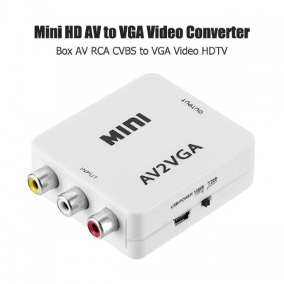 Conversor de vídeo av para vga mini rca, adaptador conversor av2vga com áudio